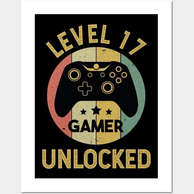 Level 17 Unlocked Gamer 17th Birthday Gift Wall Art by CoolDesignsDz